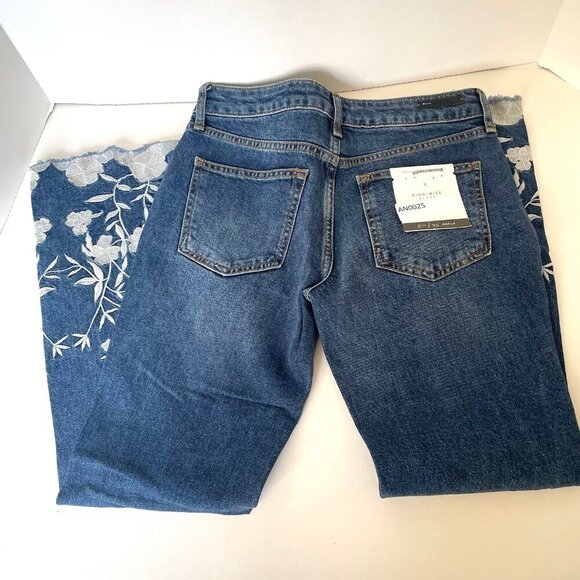 Anthropologie Pilcro Slim Boyfriend Jeans Womens 25 Blue Floral Embroidery - Picture 5 of 6